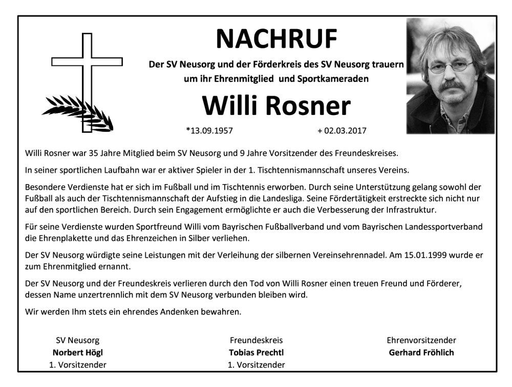 Nachruf Willi Rosner